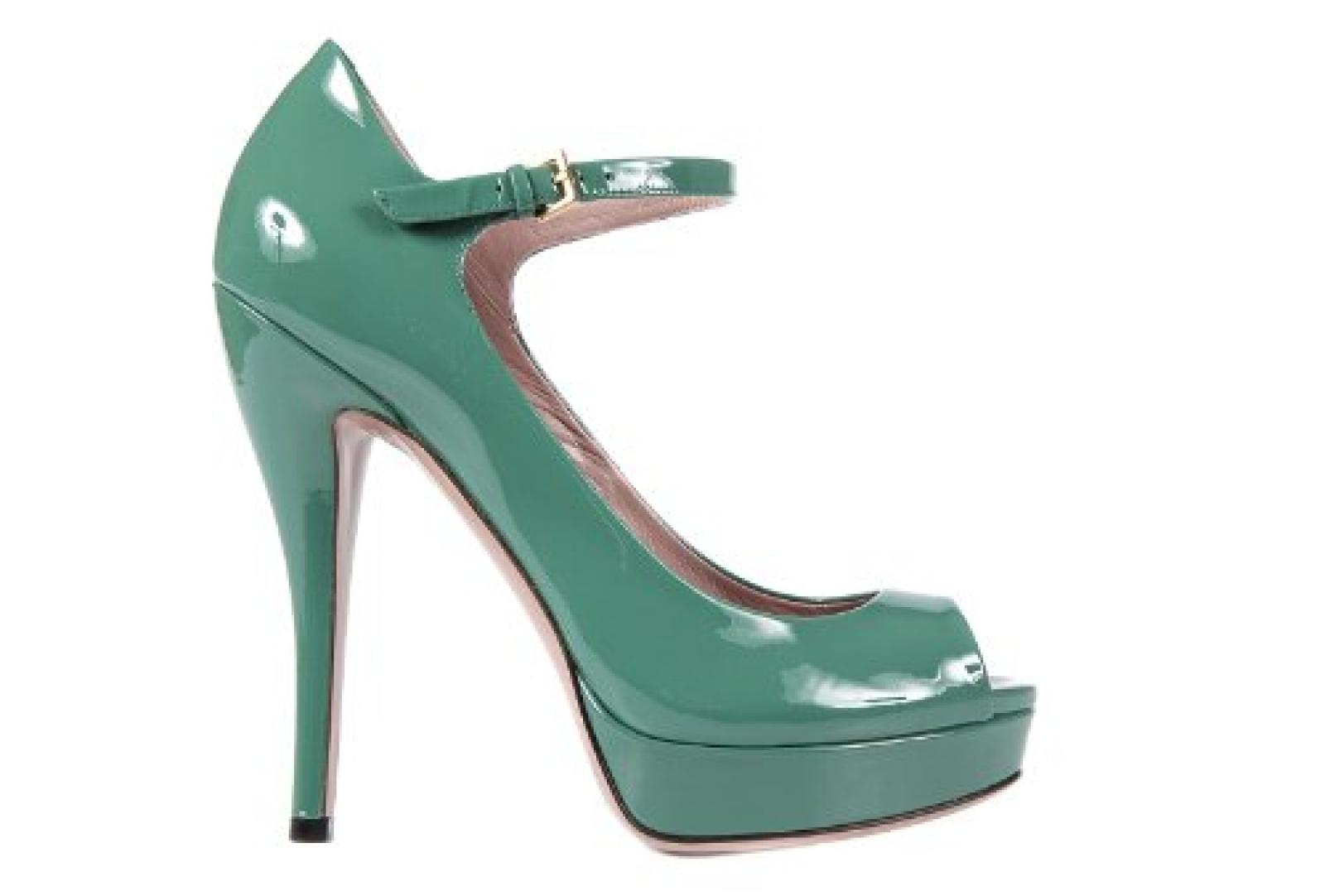 Gucci Damenschuhe Plateau Pumps Leder High Heels Gr&uuml;n 