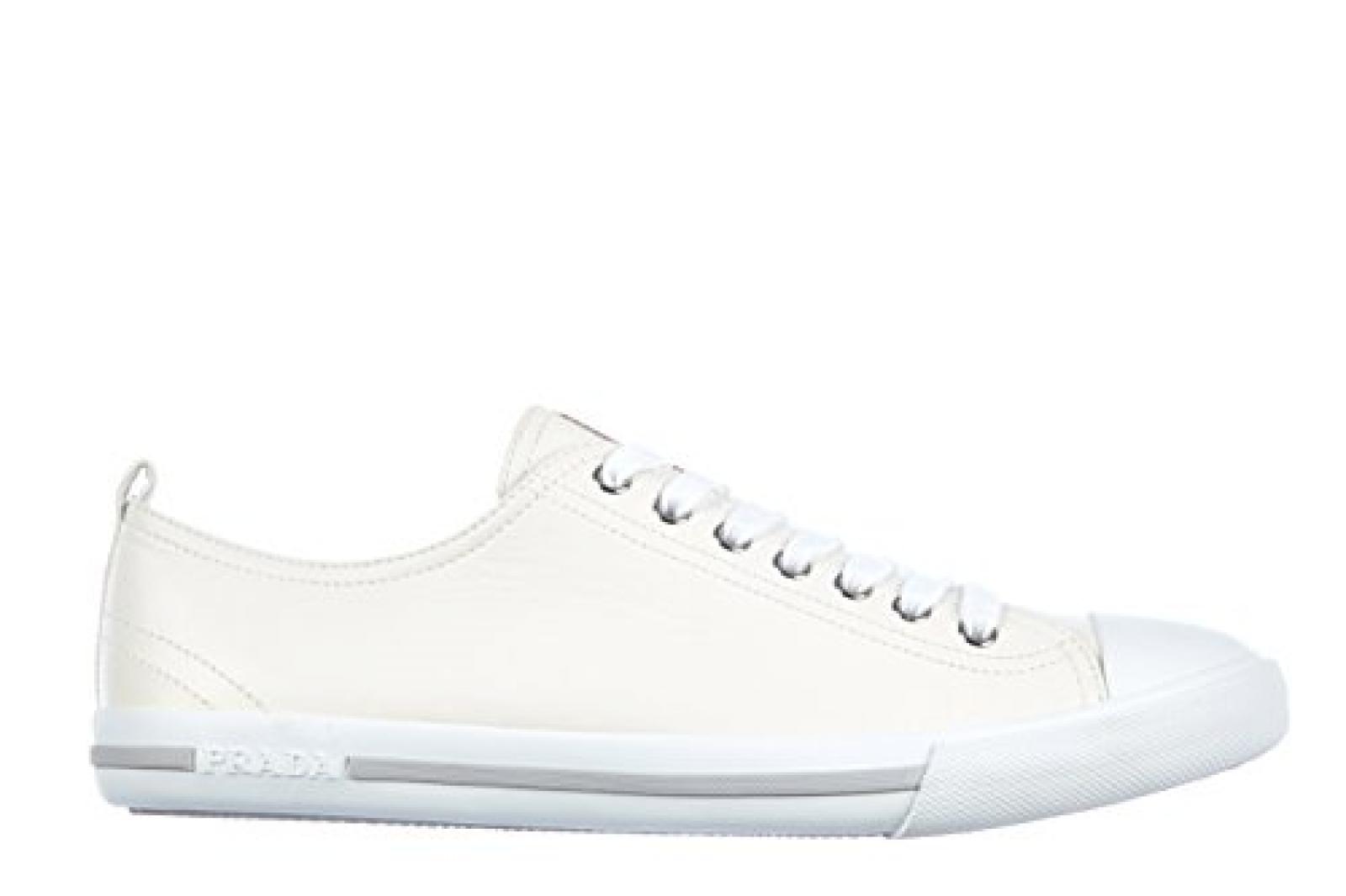 Prada Herrenschuhe Herren Leder Schuhe Sneakers nappa Wei&szlig; 