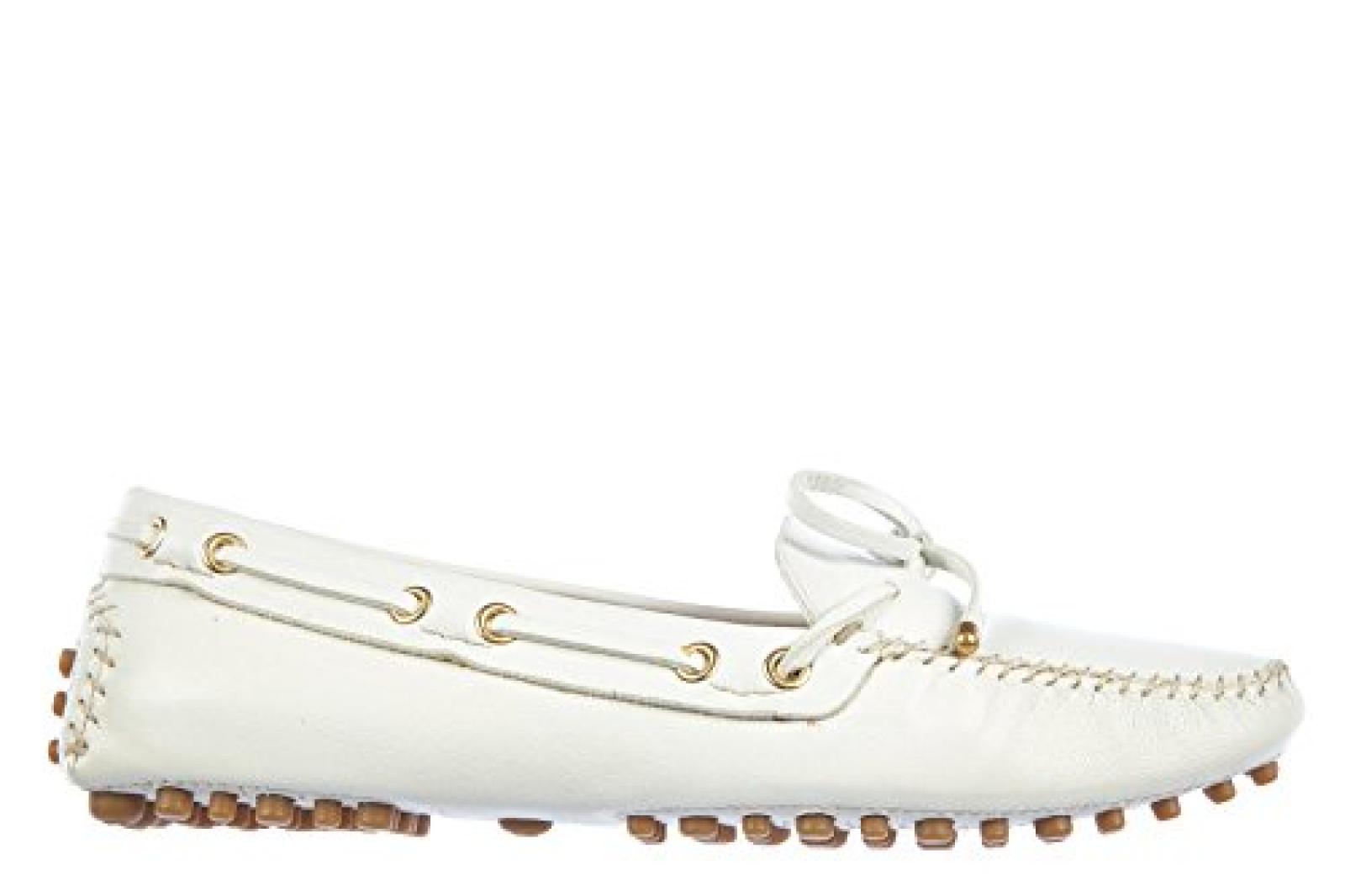 Car Shoe Damen Leder Mokassins Slipper nappa aviator Wei&szlig; 