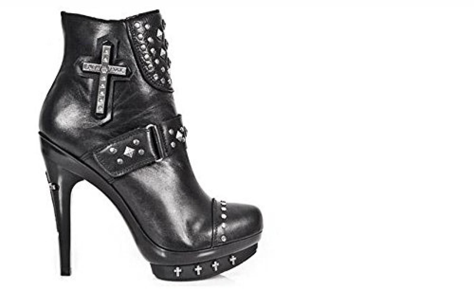 NEW ROCK, M Punk 063-S1 Damen Stiefeletten. Auff&auml;llig Pfennigabsatz mit einem Metallkreuz Detail. 