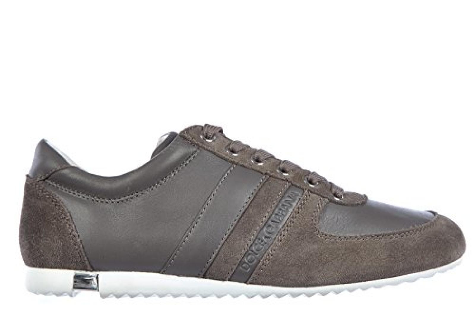 DOLCE&GABBANA Herrenschuhe Herren Leder Schuhe Sneakers nappato crosta Grau 