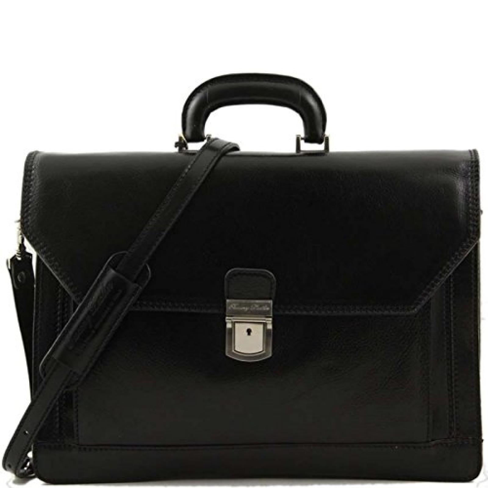 Tuscany Leather - Roma - Aktentasche aus Leder 3 F&auml;cher Schwarz - TL10026/2 
