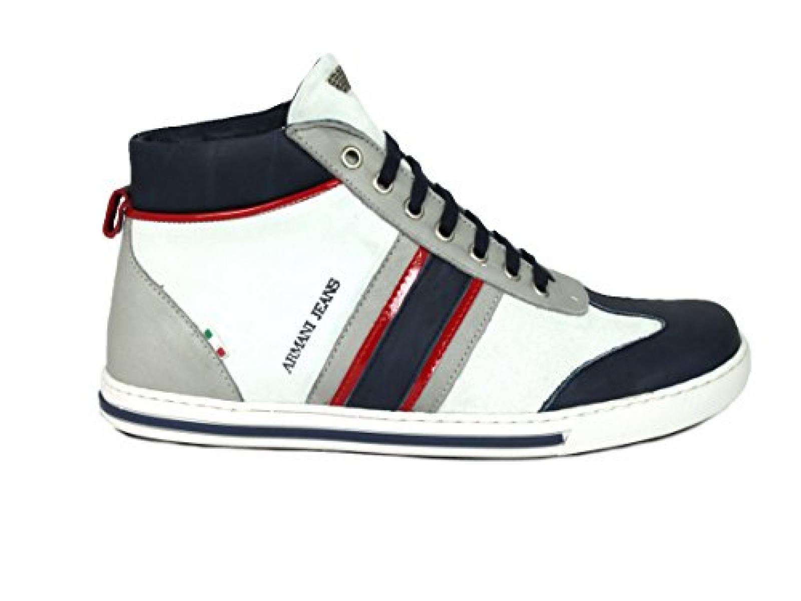 Armani Jeans Schuhe Shoe Herrenschuhe Sneaker gef&uuml;ttert Z6571 grau-blau 