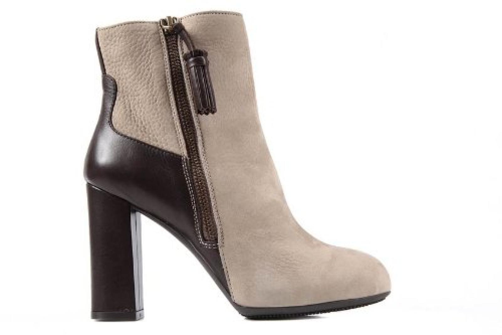 Hogan Damen Leder Stiefeletten Stiefel Ankle Boots mit Absatz Braun 