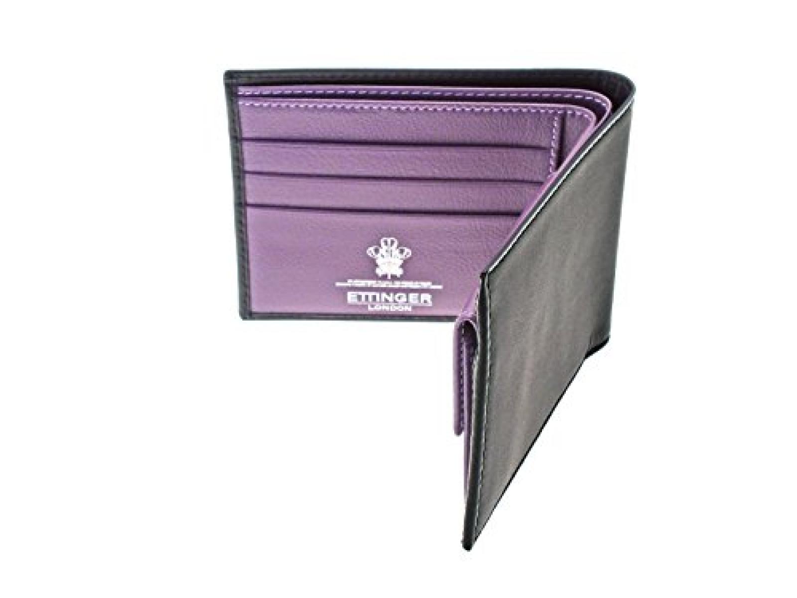 Ettinger - Brieftasche aus Leder mit Münzfach - Schwarz außen / Violett innen 