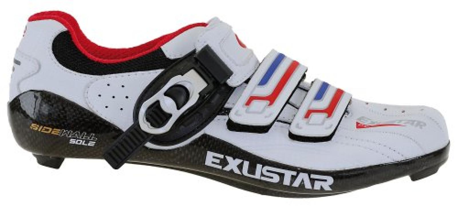 Exustar Rennrad-Fahrradschuhe, weiß/schwarz/blau/rot 