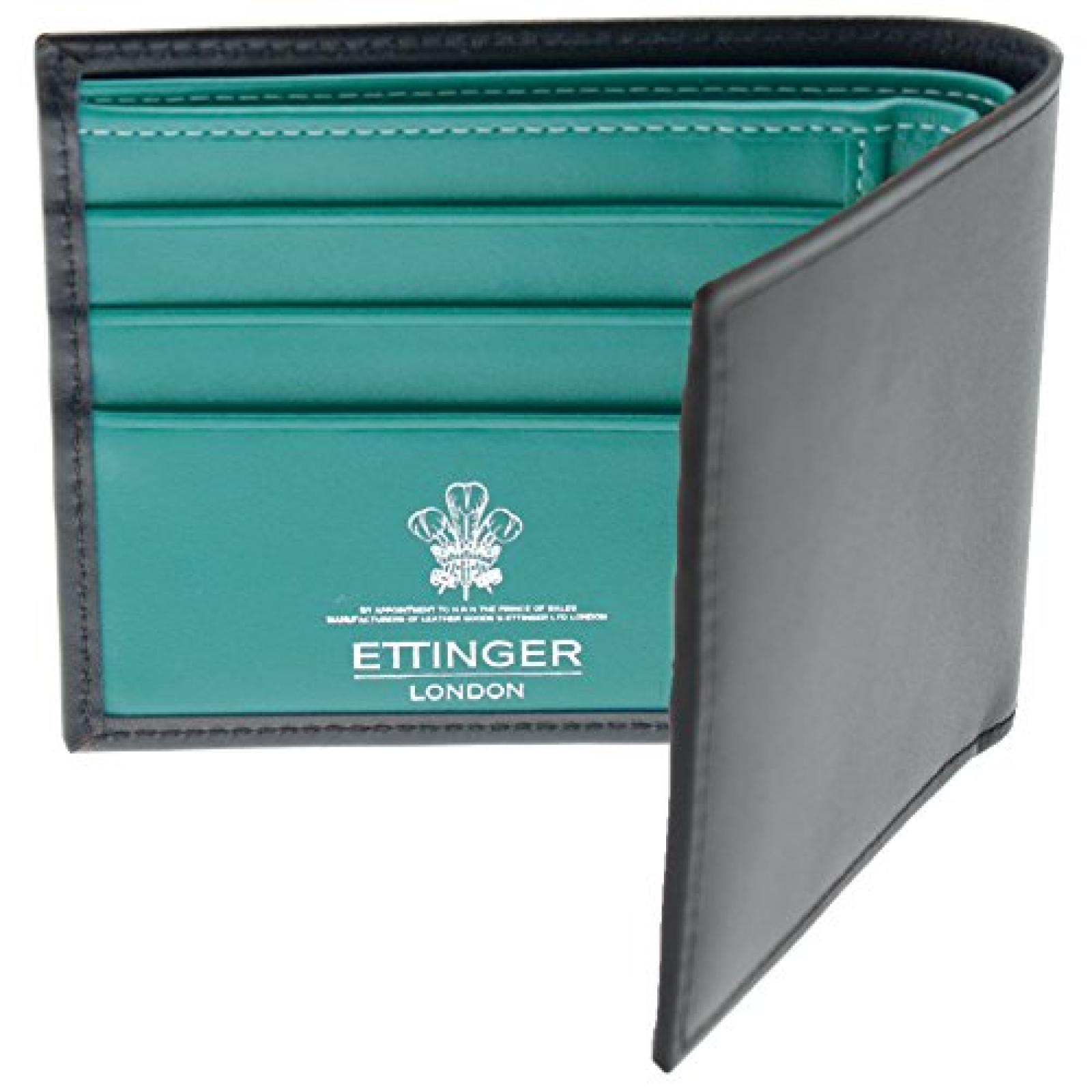 Ettinger - Brieftasche aus Leder mit M&uuml;nzfach - Schwarz au&szlig;en / T&uuml;rkis innen 