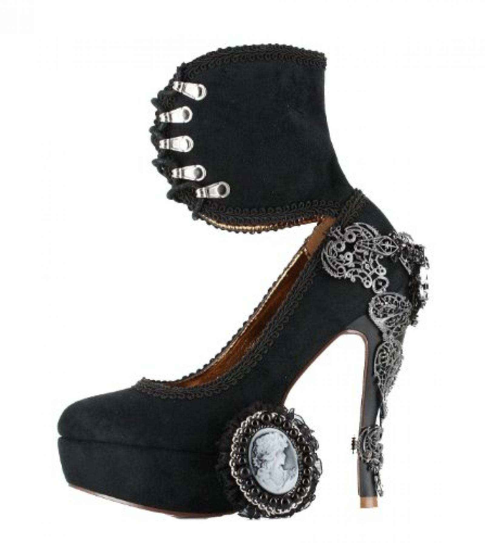 Hades: Ana Bolena. Damen Schwarz Schuhe viktorianischen Steampunk Gothic Lolita Fu&szlig;fesseln Pumps. Gr. UK 3-8 EURO 37-42 