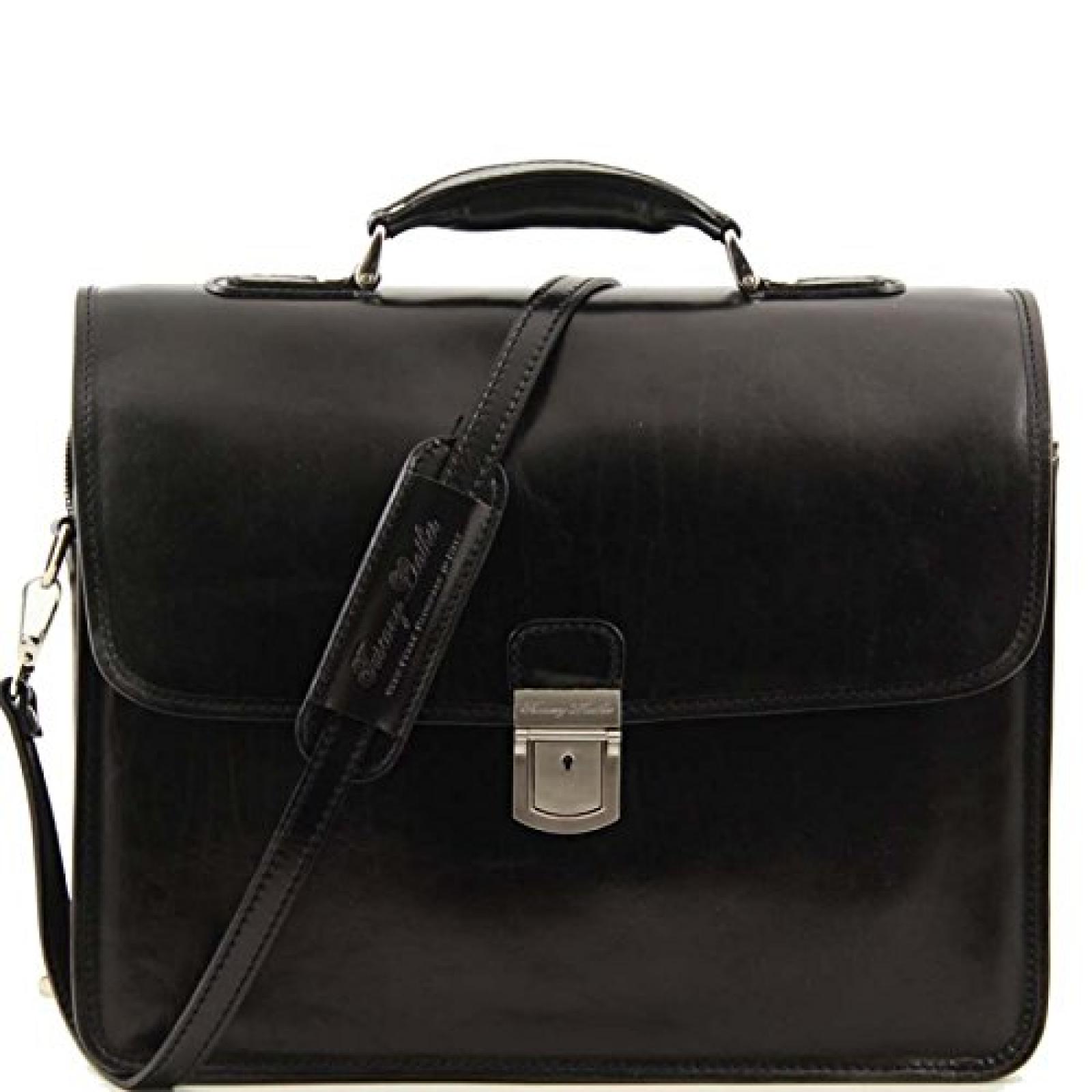 Tuscany Leather - Vernazza - Laptop-Aktentasche aus Leder 3 F&auml;cher Schwarz - TL141096/2 