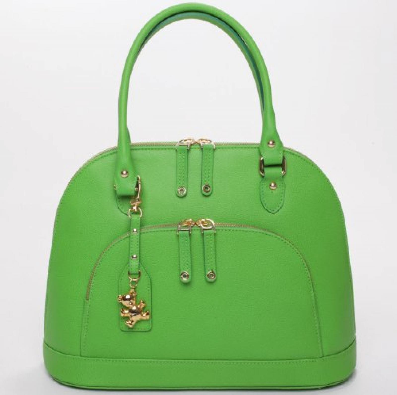 Ledertasche Windsor - limone - handgefertigt Handtasche Tasche mit 2 Handgriffen, Umh&auml;ngetasche Schultertasche B&auml;r Teddy kiwi gr&uuml;n 