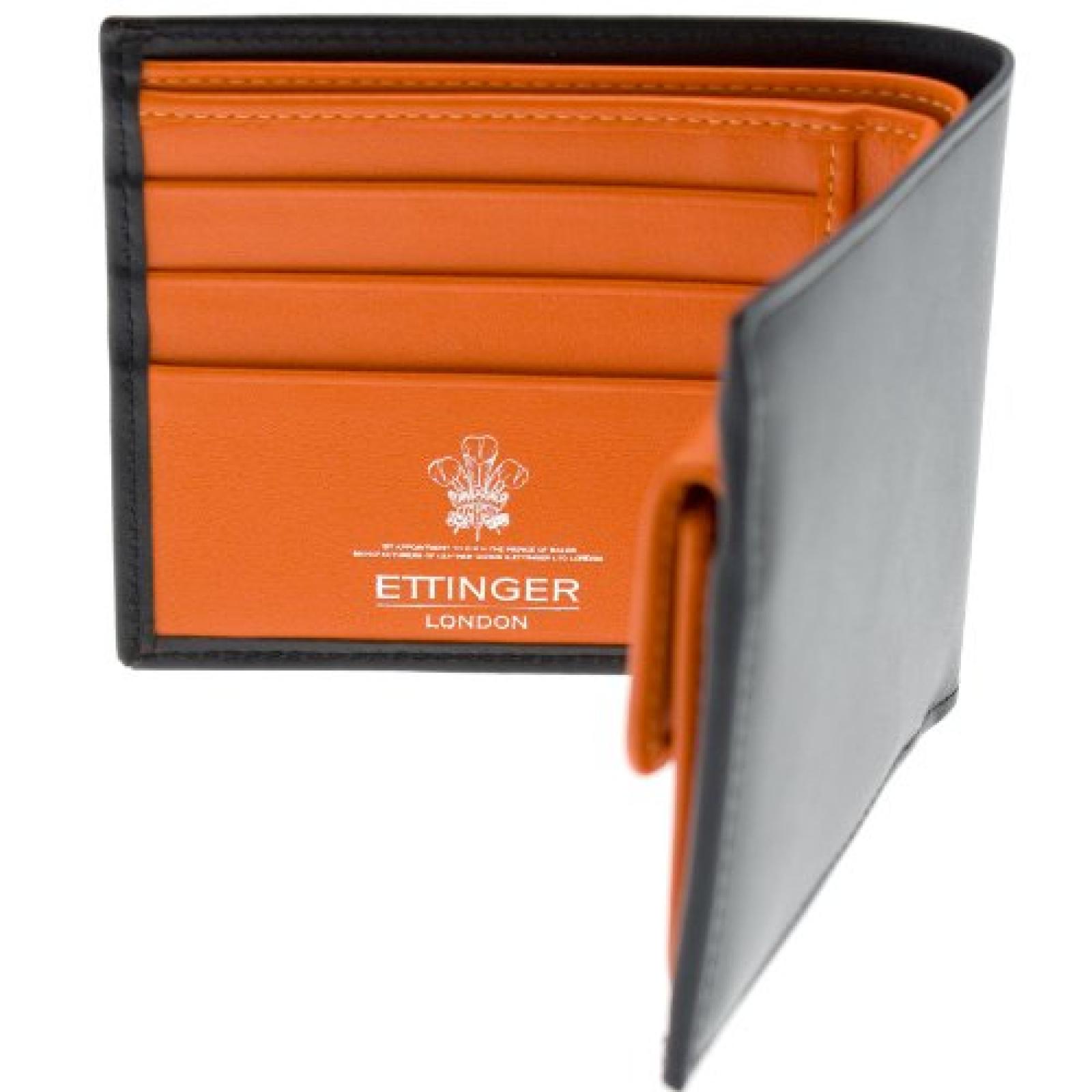 Ettinger - Brieftasche aus Leder mit Münzfach - Schwarz außen / Orange innen 