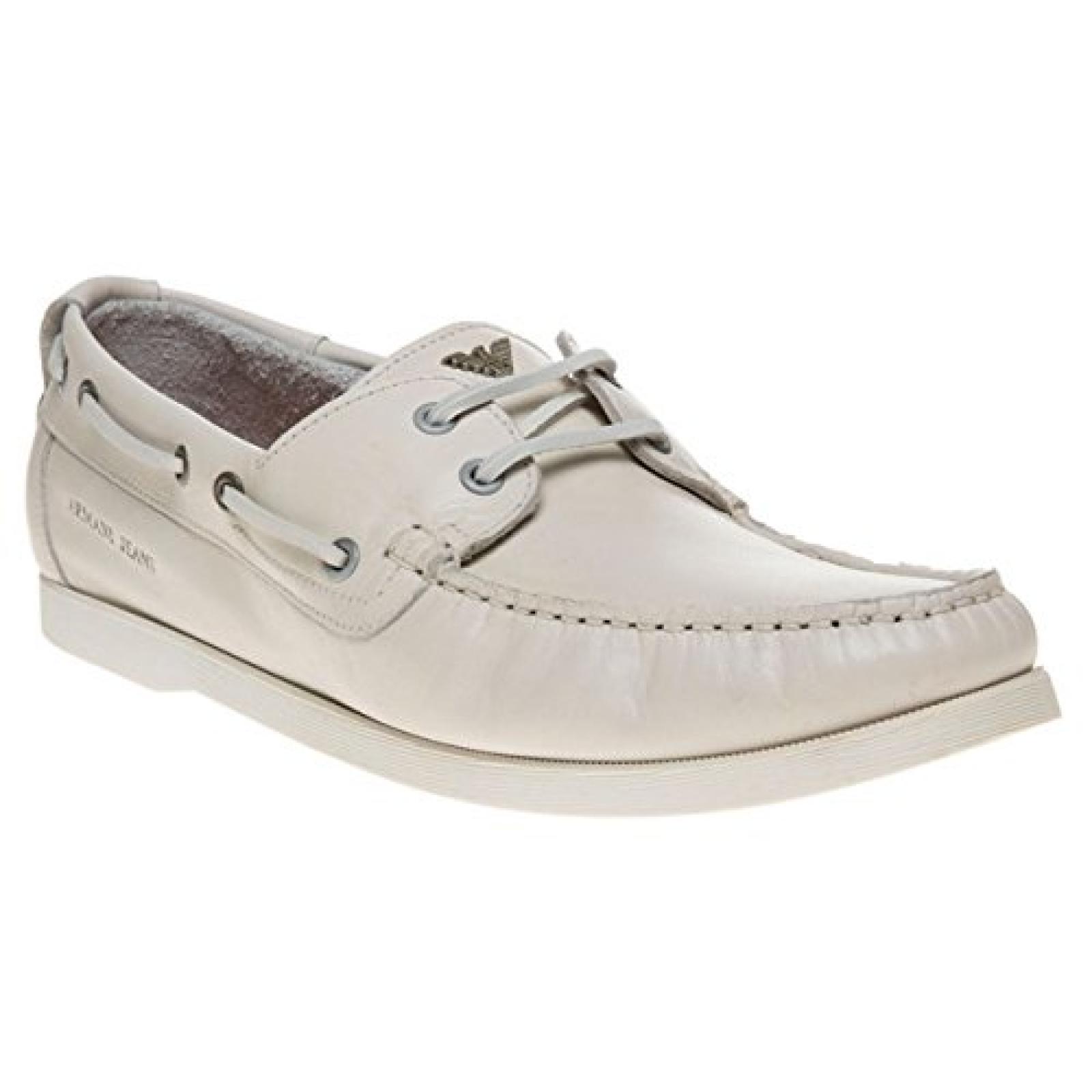 Armani Jeans Boat Shoe Herren Schuhe Wei&szlig; 