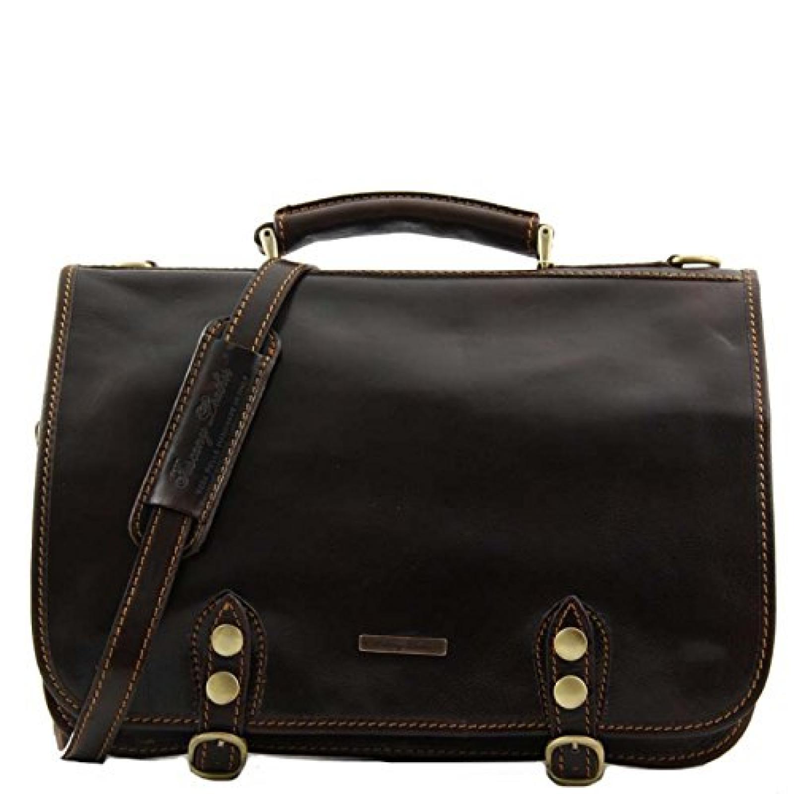 Tuscany Leather - Capri - Messenger Tasche aus Leder 2 F&auml;cher Dunkelbraun - TL10068/5 