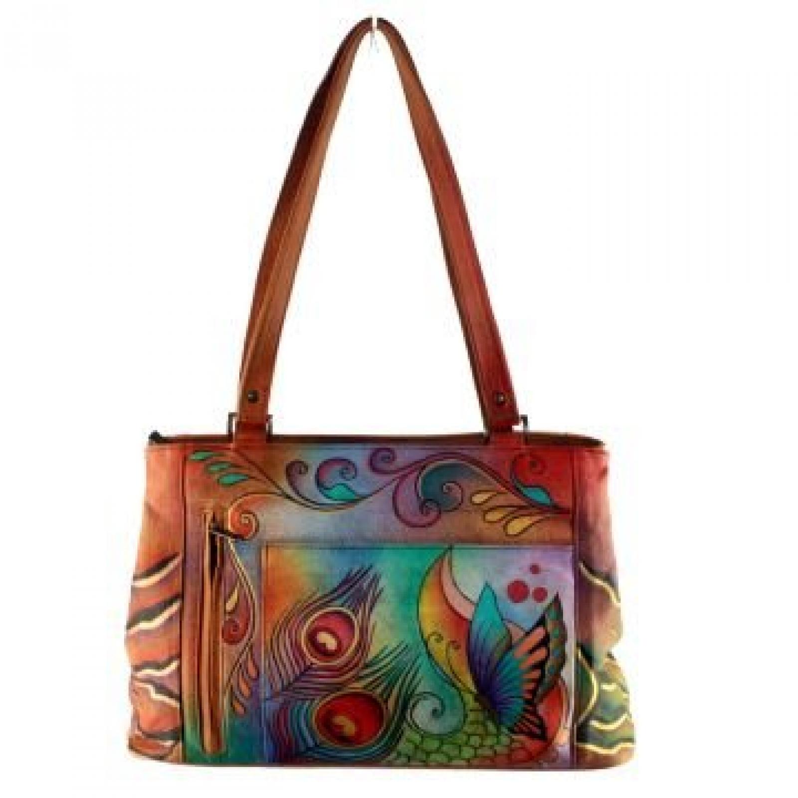 Anuschka echtes Leder Gro&szlig;e doppelter Eintritt Einkaufstasche Handgemalte 