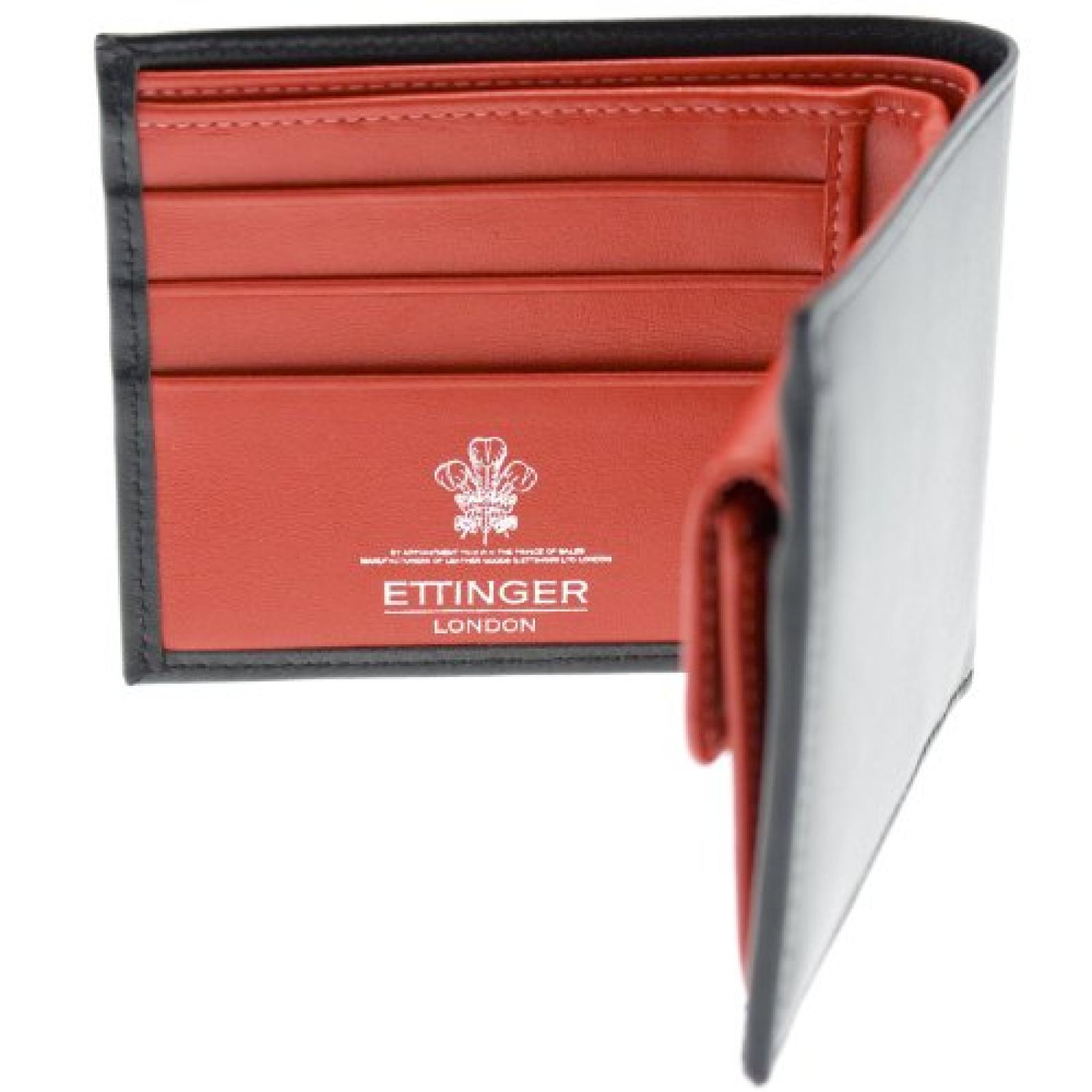 Ettinger - Brieftasche aus Leder mit M&uuml;nzfach - Schwarz au&szlig;en / Rot innen 