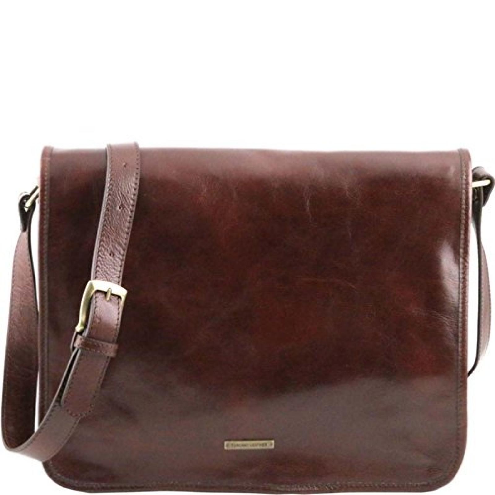 Tuscany Leather - TL Messenger - Umh&auml;ngetasche aus Leder mit zwei F&auml;cher - Gross Braun - TL141254/1 