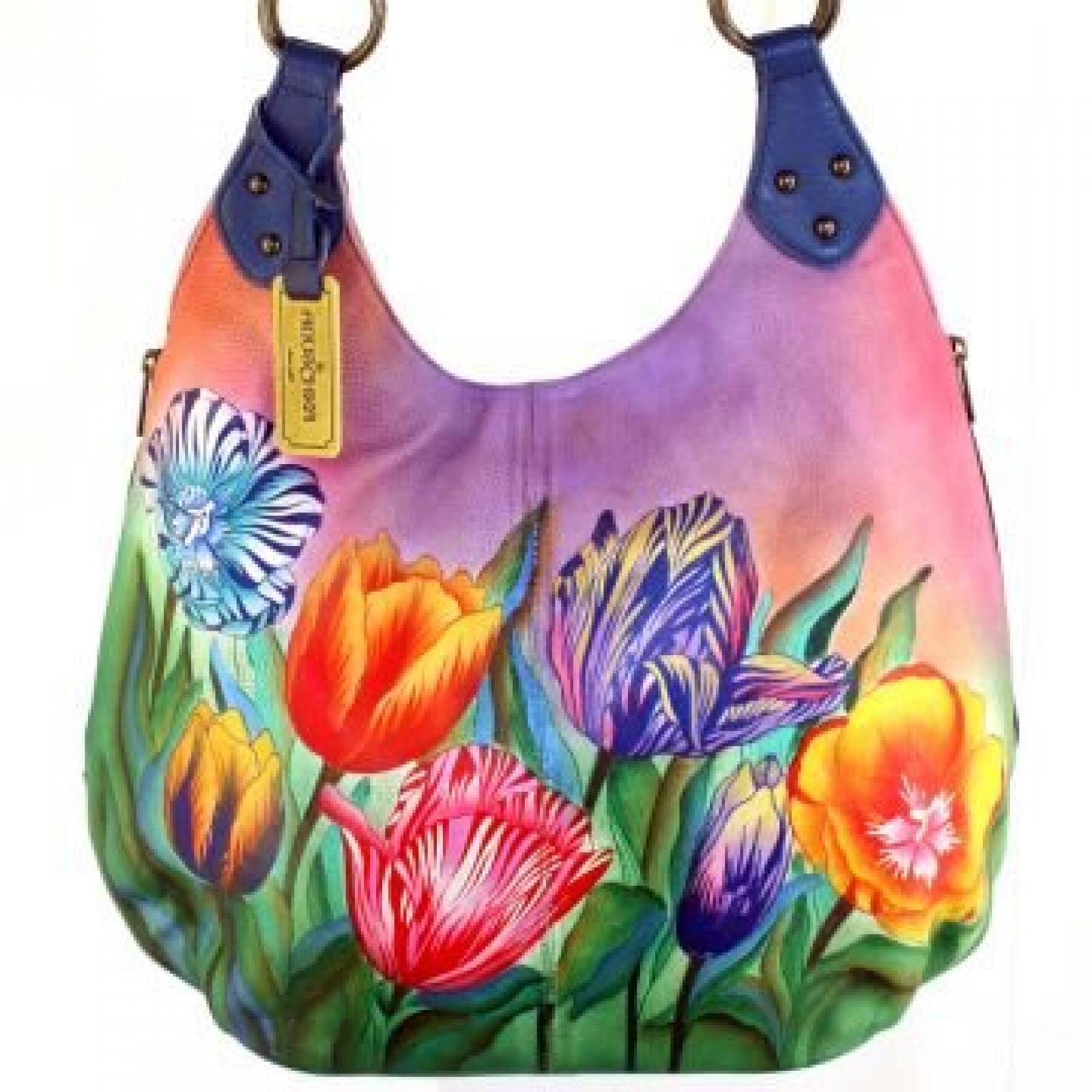 Anuschka Handgemalte echtes Leder Gro&szlig;e Schulter-Geldbeutel 