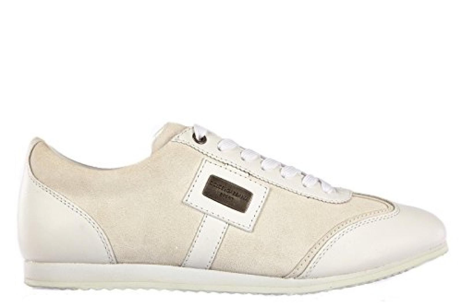 DOLCE&GABBANA Herrenschuhe Herren Leder Schuhe Sneakers crosta nappato Wei&szlig; 