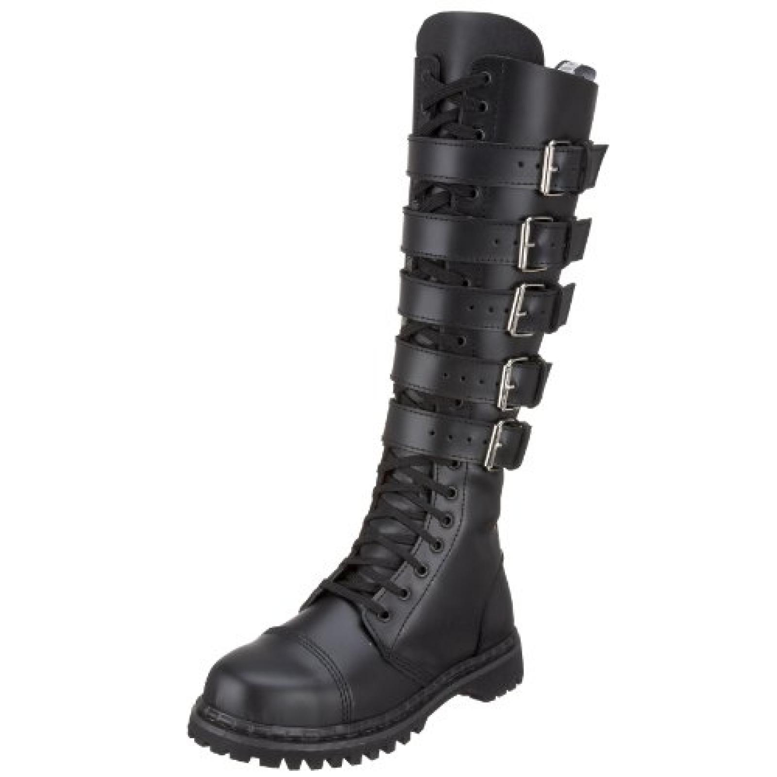 GRAVEL-20, Gothic Kniestiefel schwarz Leder Schnallen, Gr&ouml;&szlig;e:38 (US MEN 6) 
