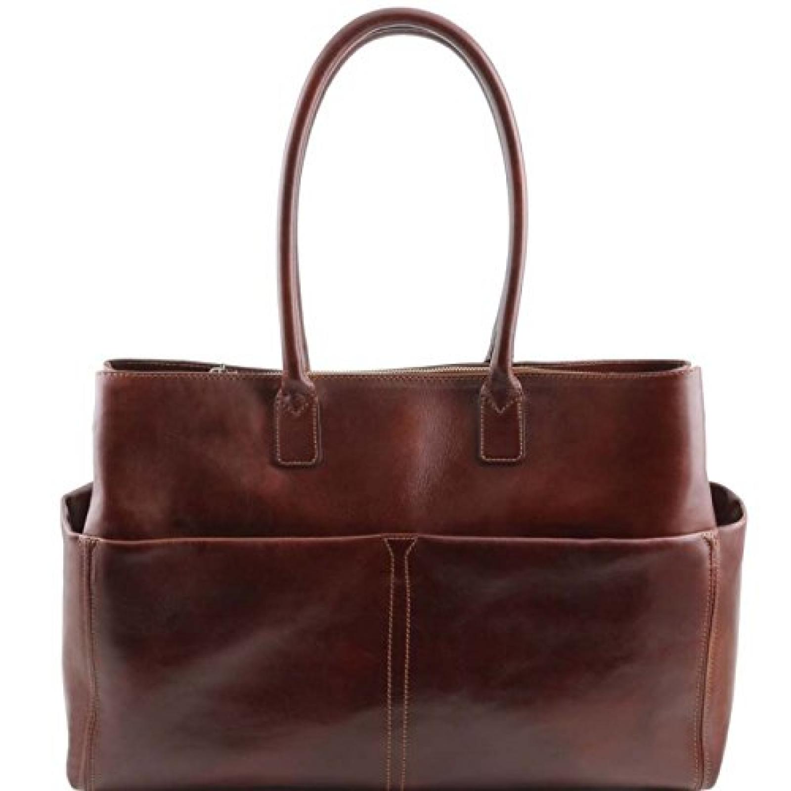 Tuscany Leather - Lampedusa - Gro&szlig;e Damen Businesstasche mit F&auml;chern Braun - TL141232/1 