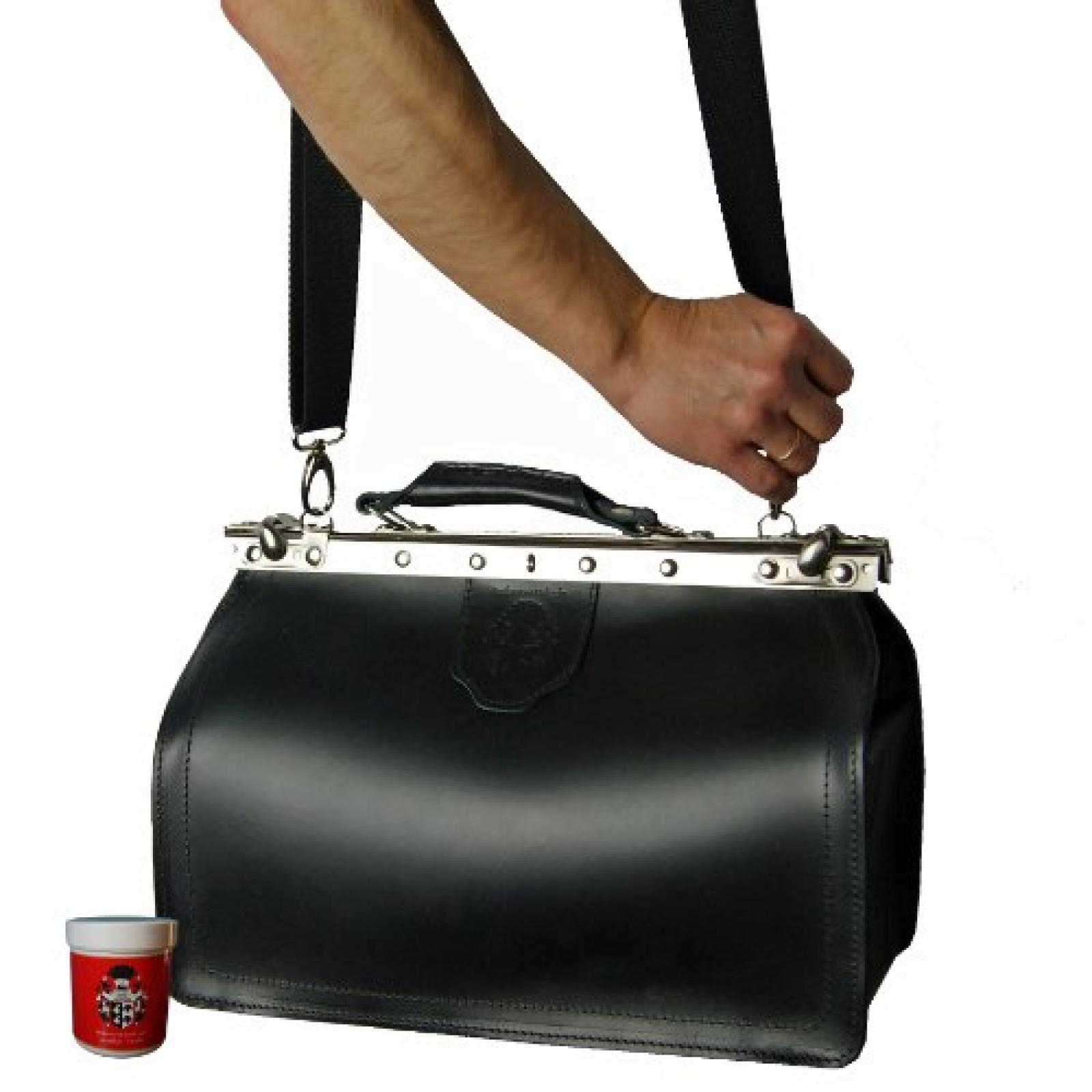 Umh&auml;ngetasche VON BINGEN aus schwarzem Bio-Leder, Handmade in Germany, mit Lederpflege, FREIHERR VON MALTZAHN 