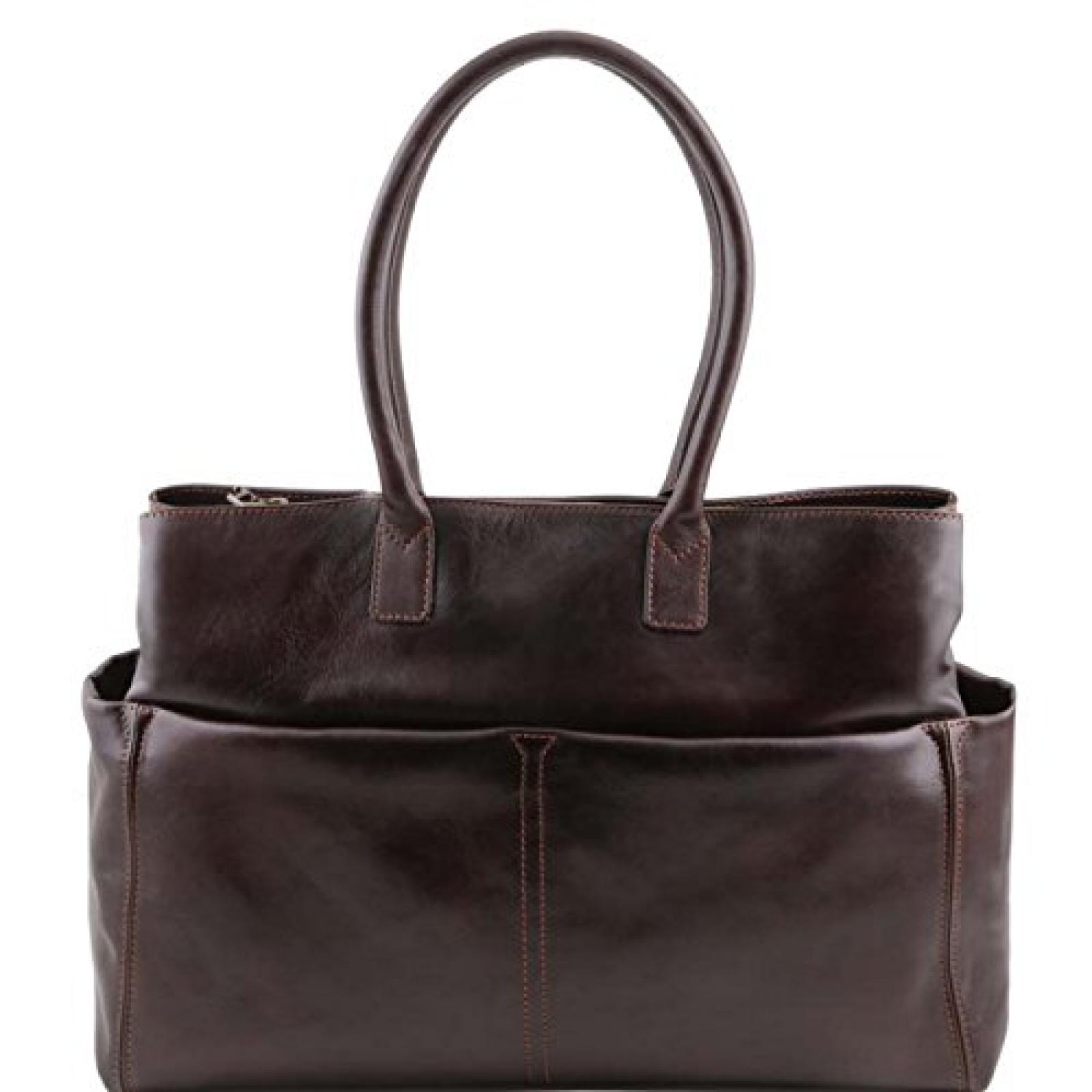 Tuscany Leather - Lampedusa - Gro&szlig;e Damen Businesstasche mit F&auml;chern Dunkelbraun - TL141232/5 