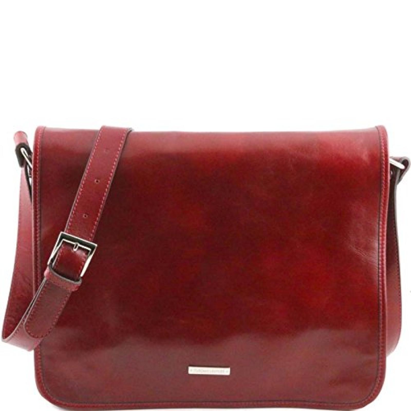 Tuscany Leather - TL Messenger - Umh&auml;ngetasche aus Leder mit zwei F&auml;cher - Gross Rot - TL141254/4 
