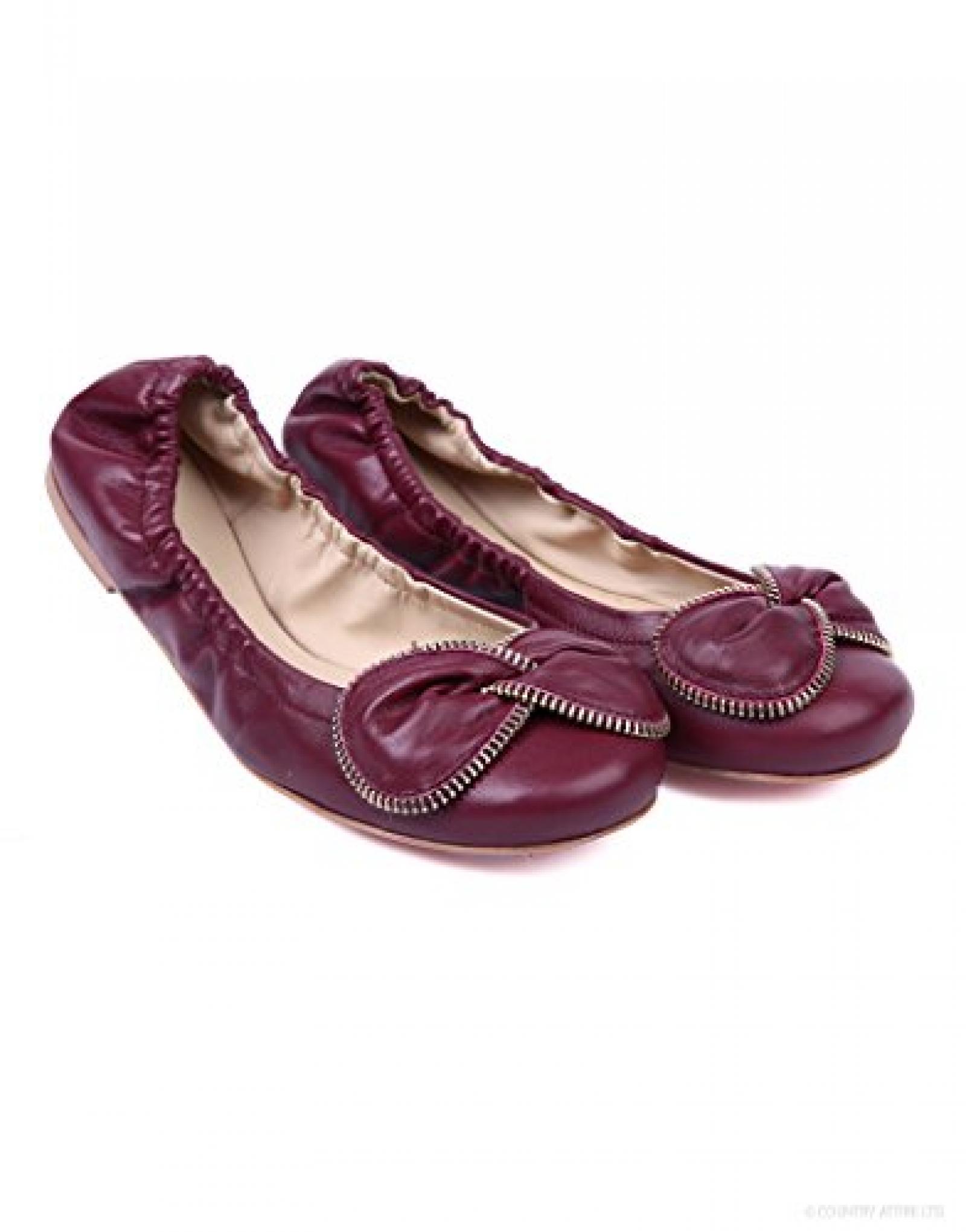 See by Chloe Ladies? Clara Leather Bow Ballet Flats ? Dark Red 