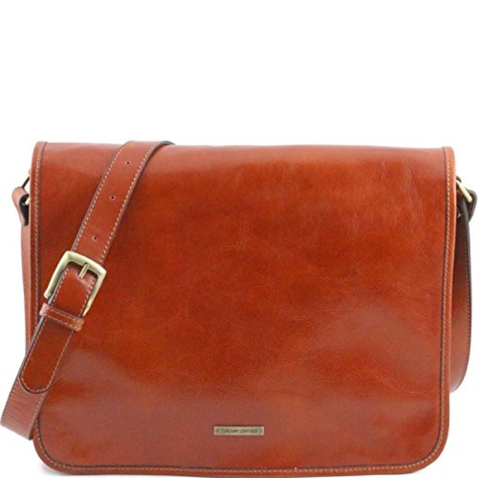 Tuscany Leather - TL Messenger - Umh&auml;ngetasche aus Leder mit zwei F&auml;cher - Gross Honig - TL141254/3 