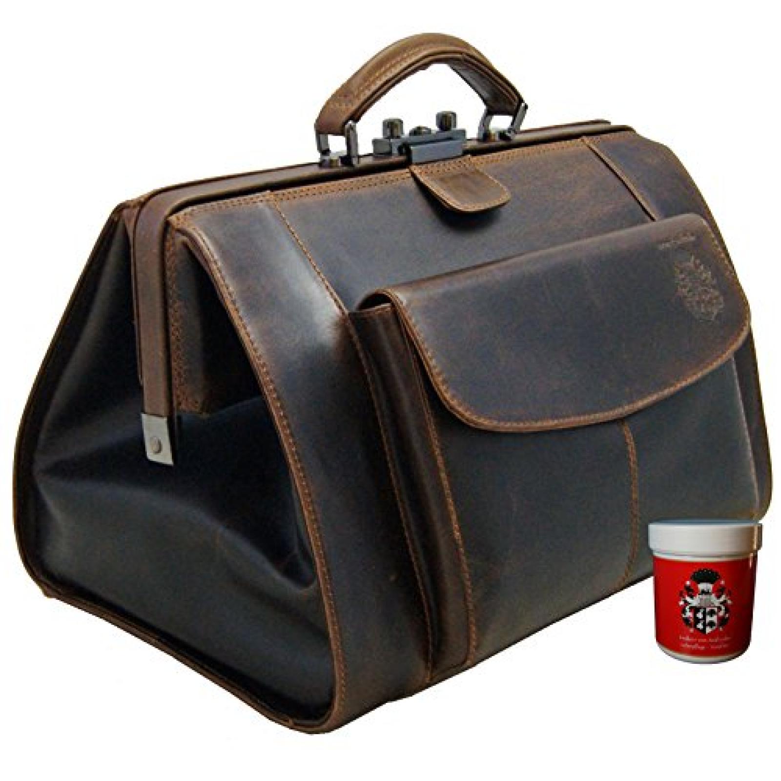 BARON of MALTZAHN Hebammentasche TRISTAN mit Vortasche aus B&uuml;ffel-Leder incl. Lederpflege 