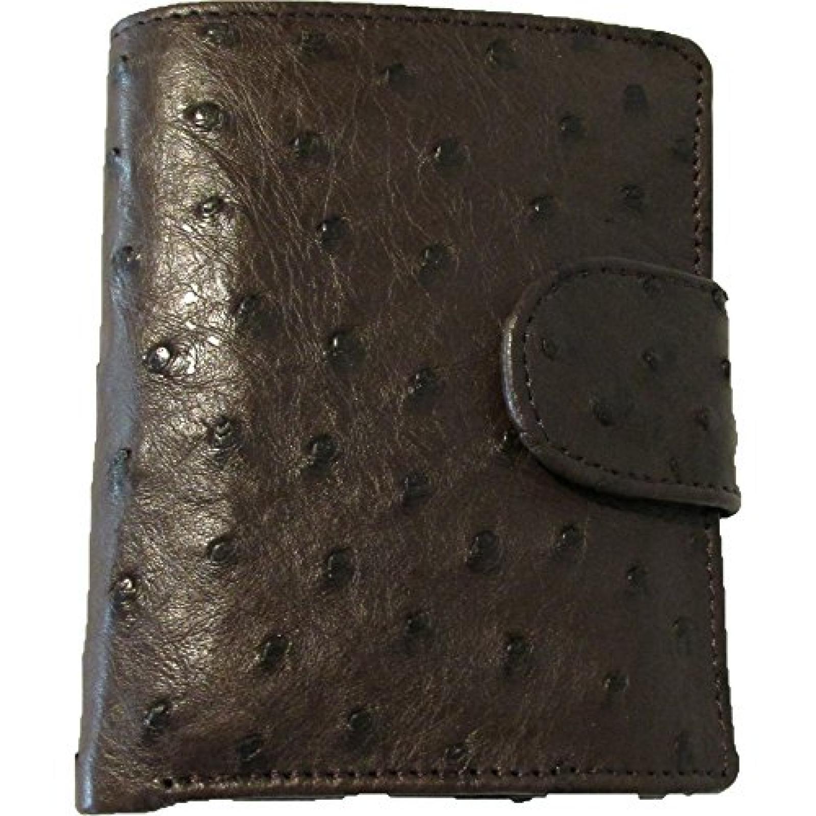 Herren Geldb&ouml;rse aus echtem Straussenleder - 13x10,5x2,5cm - nicotine 
