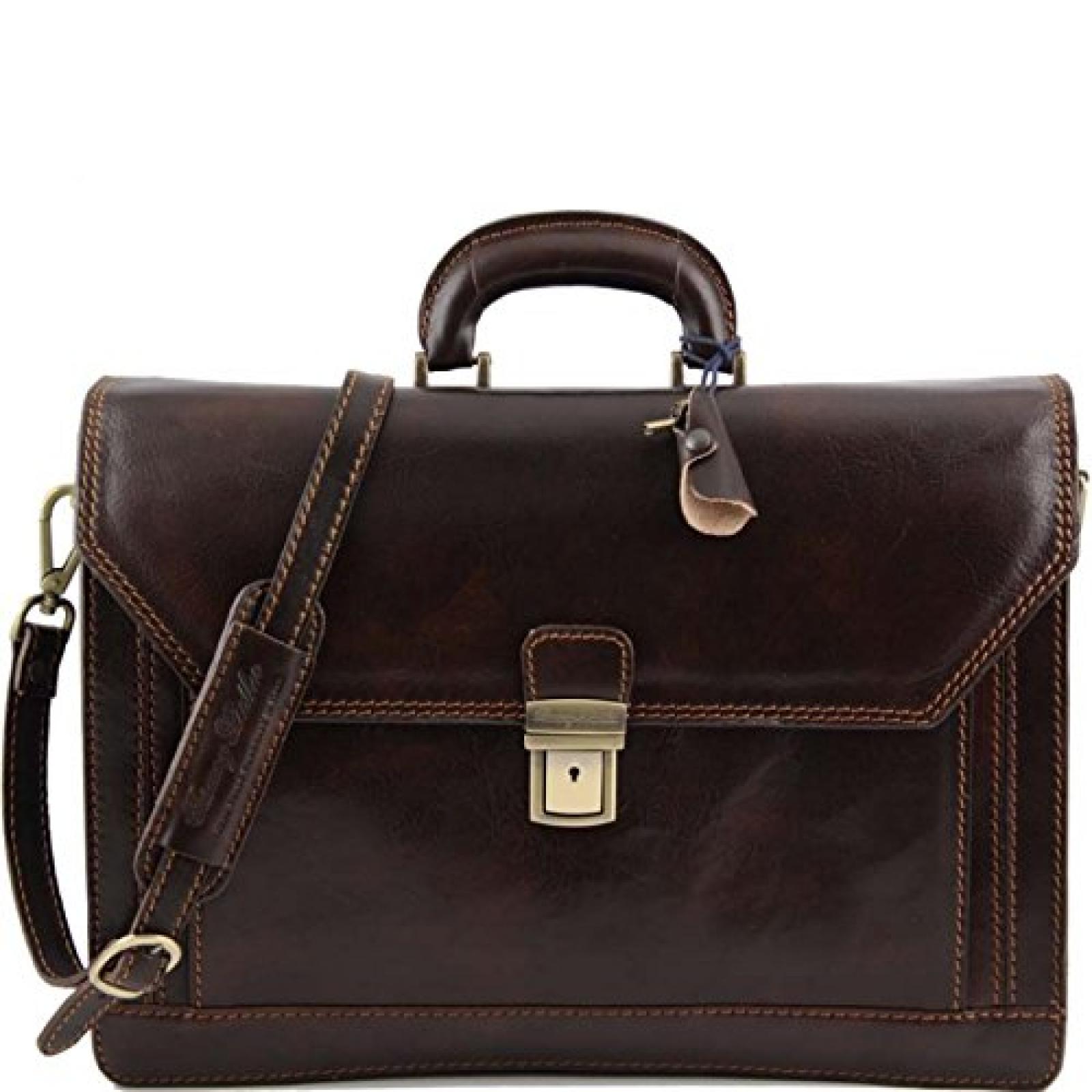 Tuscany Leather - Roma - Aktentasche aus Leder 3 F&auml;cher Dunkelbraun - TL10026/5 