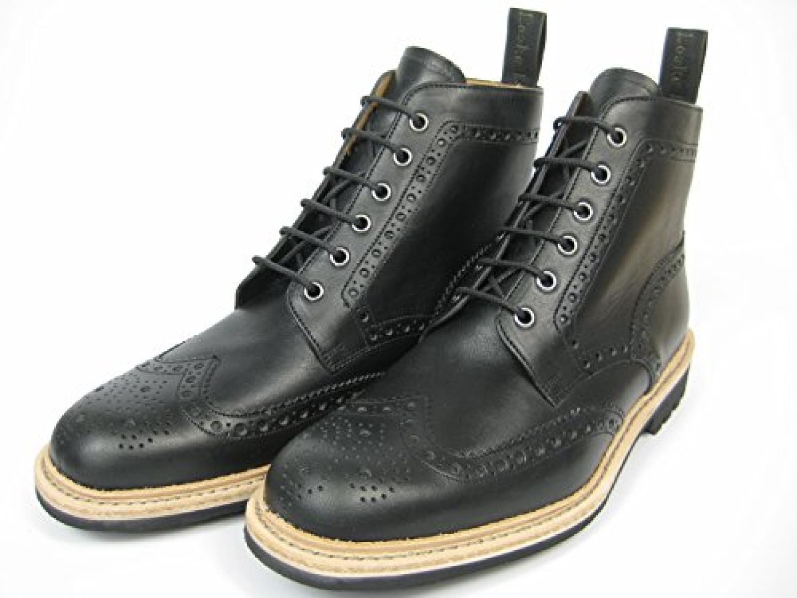 LOAKE Leder Stiefel FISHER Schuh Brogue Boot Goodyear Welted Rahmengen&auml;ht Budapester schwarz 