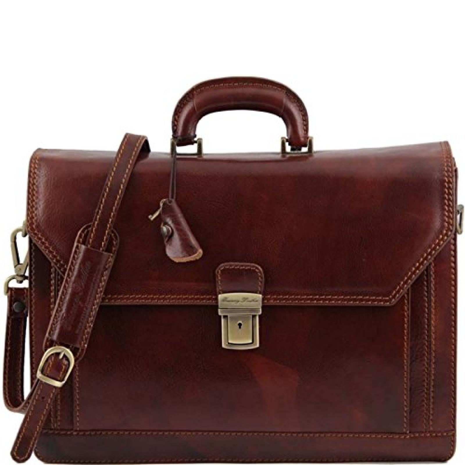 Tuscany Leather - Roma - Aktentasche aus Leder 3 F&auml;cher Braun - TL10026/1 