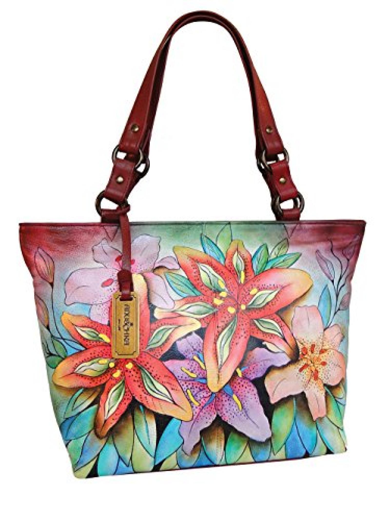 ANUSCHKA Damen Designer Leder Handtasche *UNIQUE* - FLOWERS - + GRATIS ZEITSCHRIFT JOLIE 