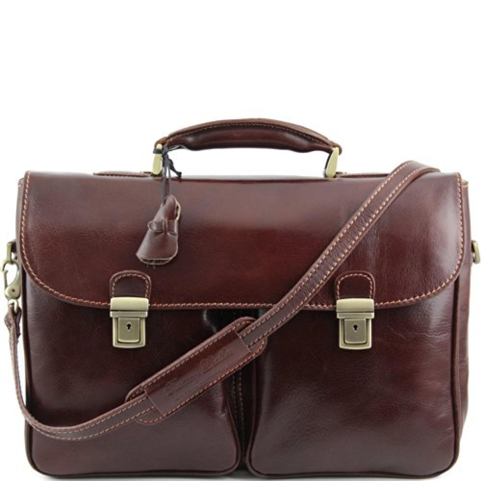 81412374 - TUSCANY LEATHER: Pienza Aktentasche aus Leder mit zwei grossen Au&szlig;enf&auml;chern, braun 