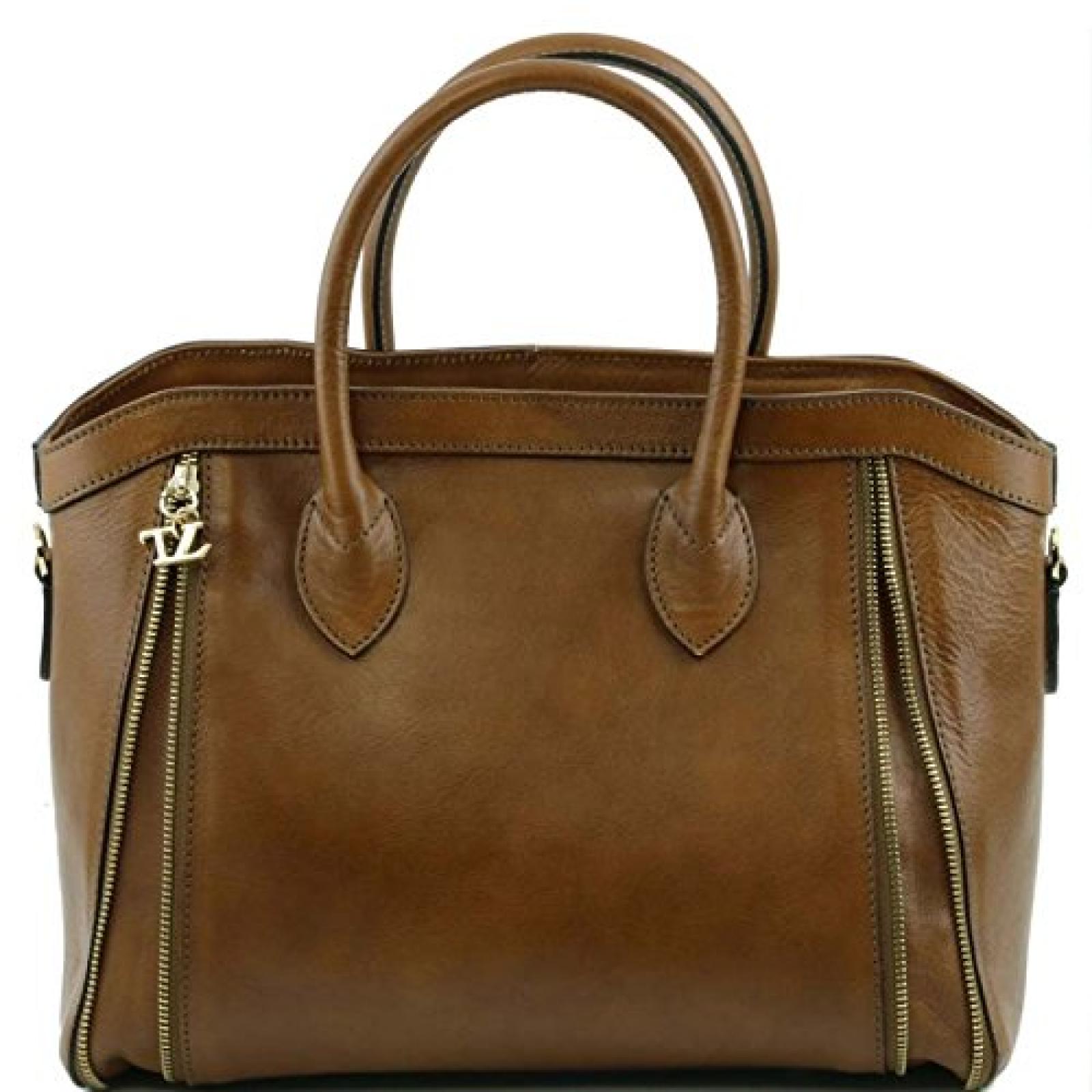 Tuscany Leather - TL Bag - Handtasche aus Leder mit Zierzippen Dunkel Taupe - TL141279/97 