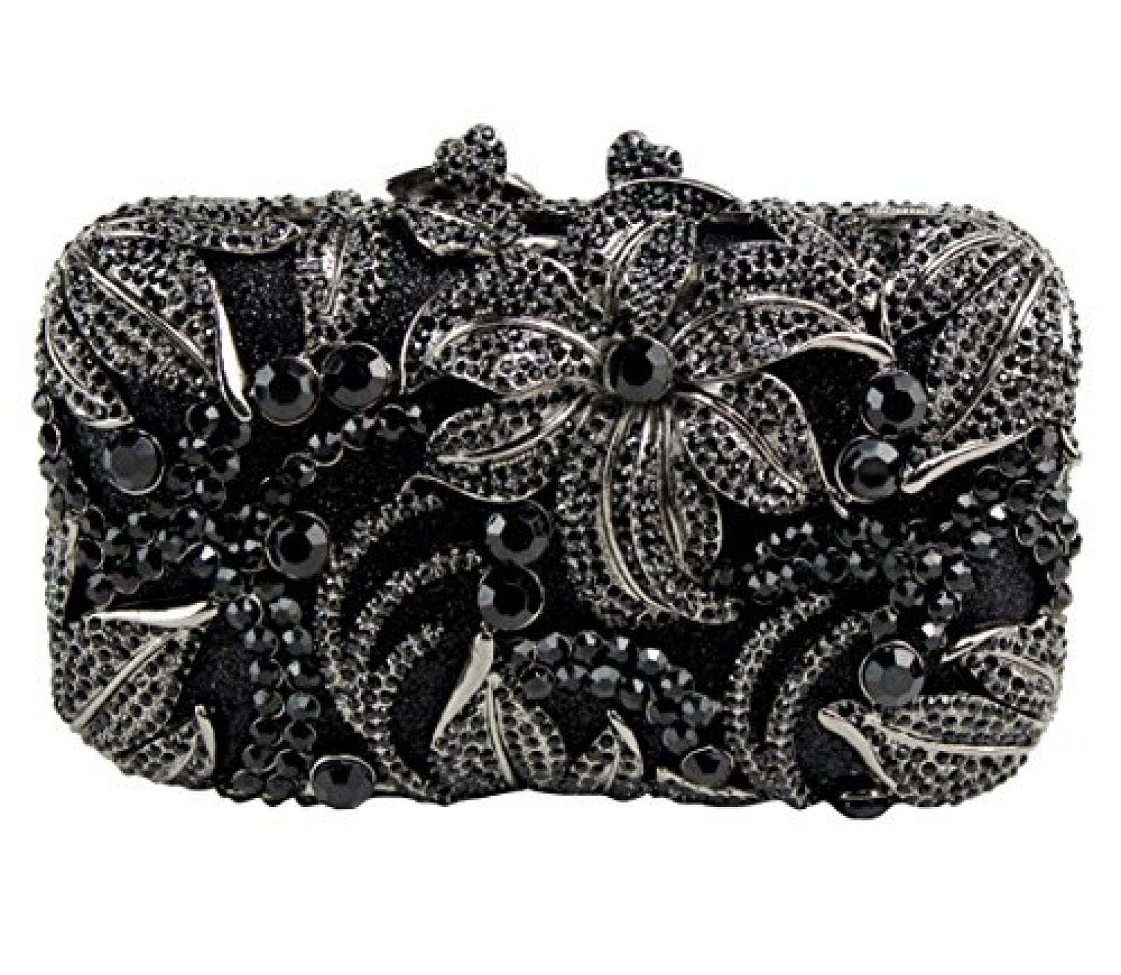 CY Damen Handtasche Abendtasche Metall mit &Ouml;sterreich Strass und Samt Schwarz 